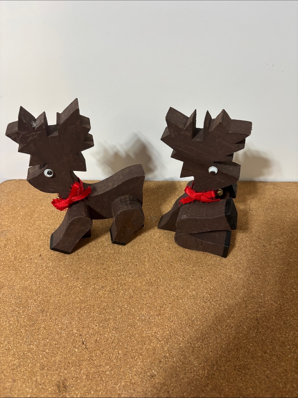 💐3/$15 Handcrafted Brown Wooden Reindeer Set Vintage 5.5”